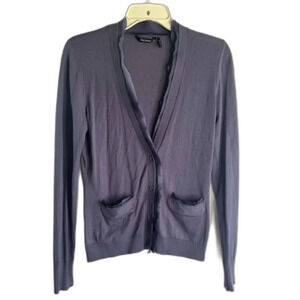 Daisy Fuentes‎ Satin Trim Long Sleeve Vneck Lightweight Cardigan Size Small